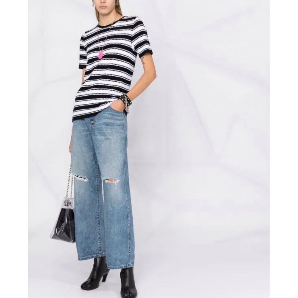 Balmain Horizontal-Stripe Pattern Short-Sleeve Top - image 2